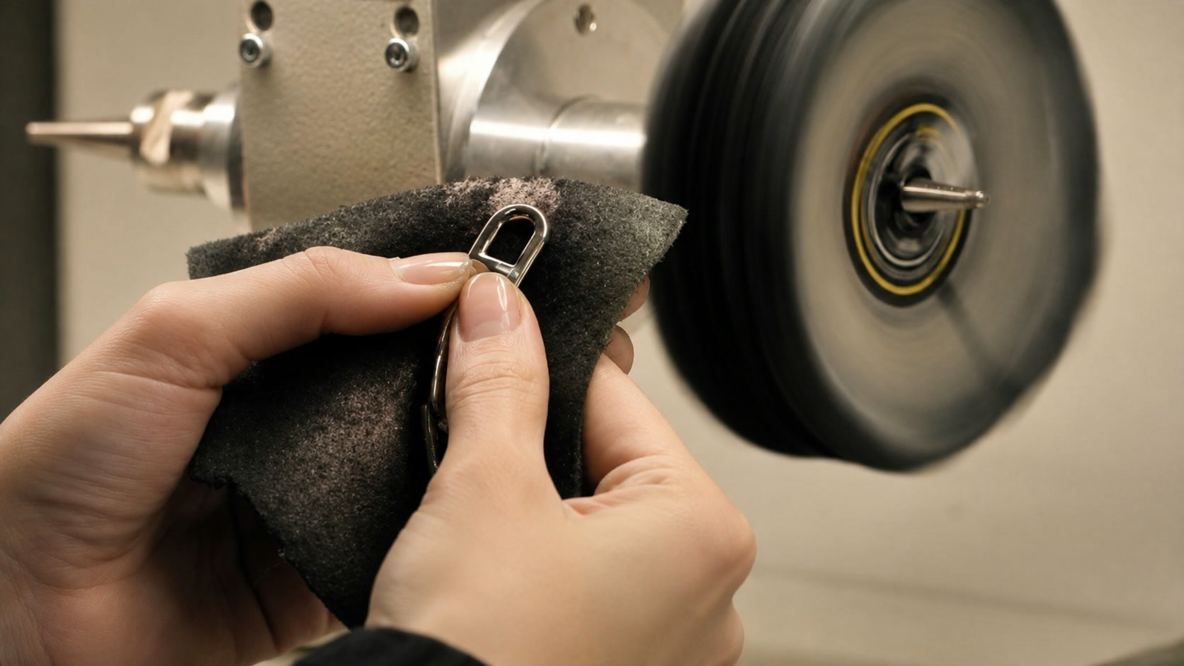 Polissage artisanal d’un rivet en or blanc par un bijoutier